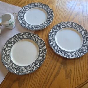 3 VTG J.G. Meakin English Ironstone Sterling Renaissance Black 10" Dinner Plates